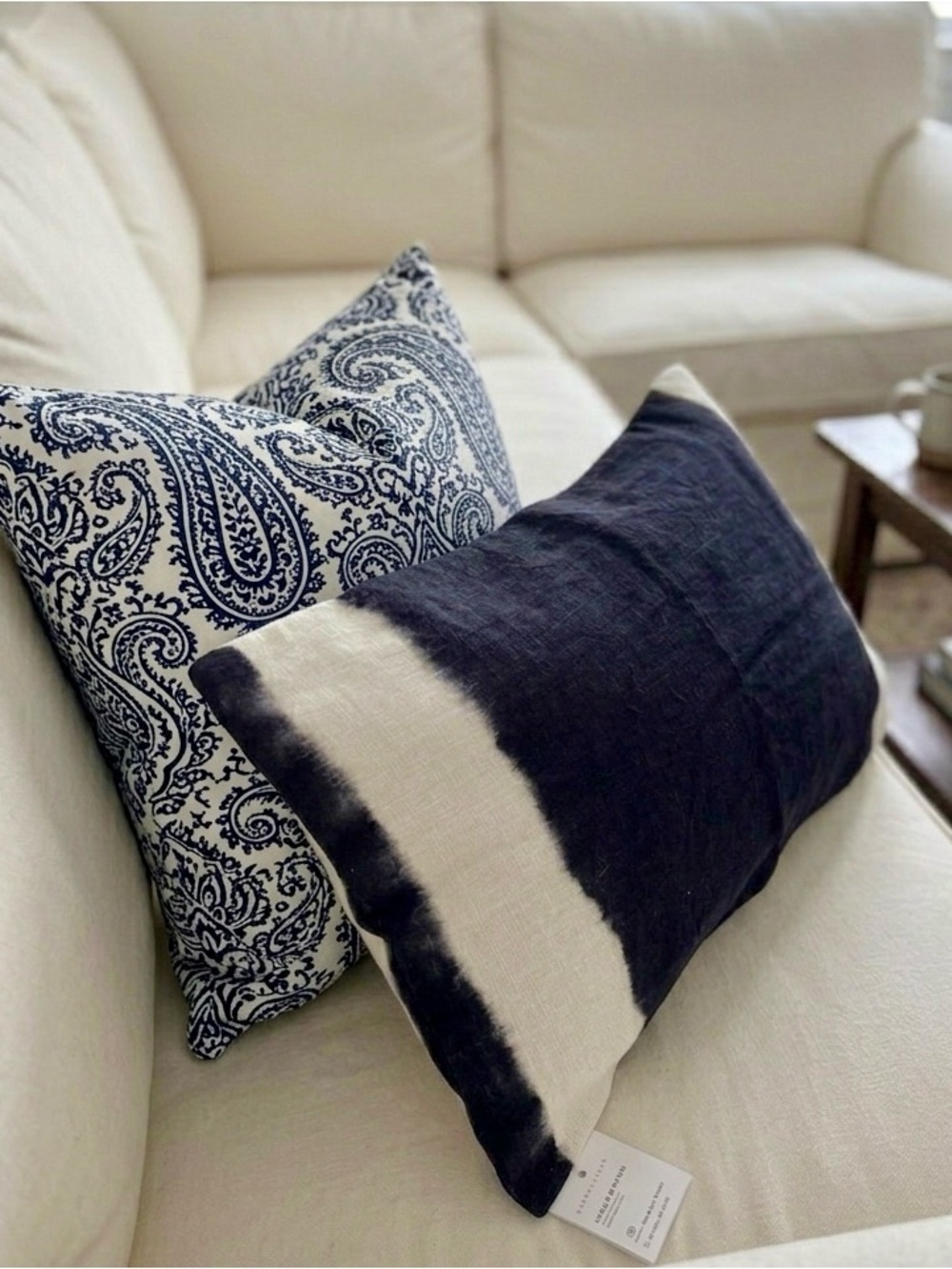 NWT Pottery Barn Navy and Cream Tie-Dye Lumbar Pillow